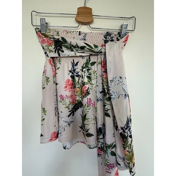 PARKER beige green pink floral smocked stretch tie waist portofino mini skirt - Picture 3 of 8